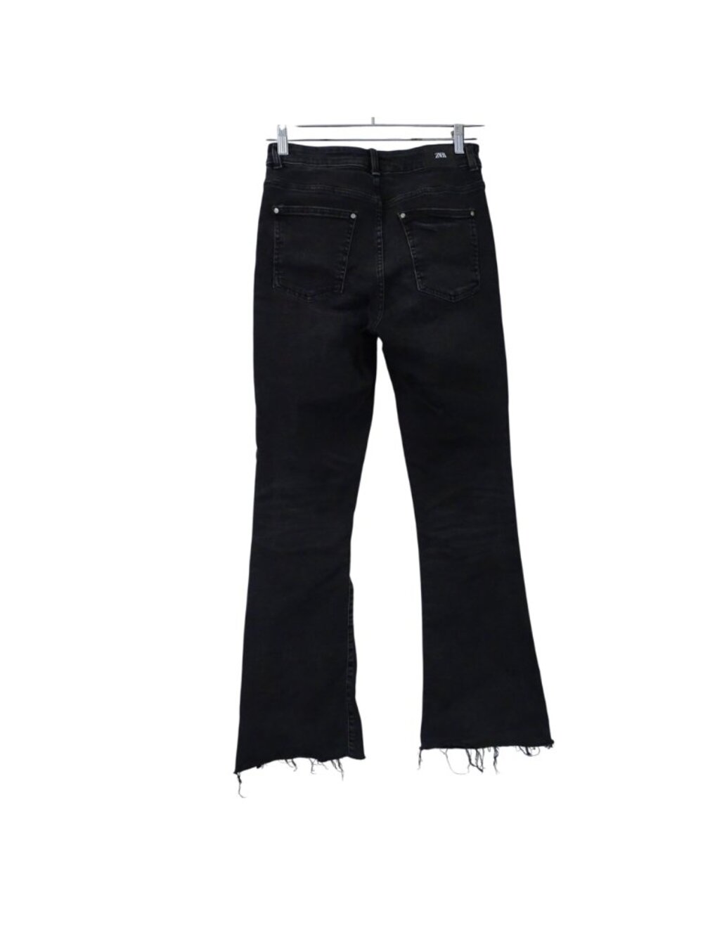 Zara Black Washed Boot Flare Jeans Women Size 8 High Rise Raw Hem Denim Grunge - Picture 3 of 10
